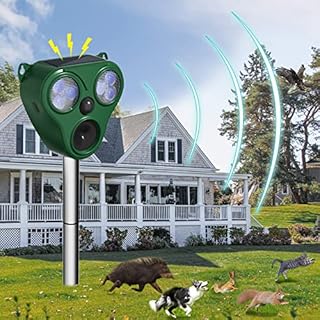 Umila Solar Animal Repeller, Ultrasonic Repellent, Motion Detection, LED Flashing Light, Dog, Cat Repellent, Squirrel, Raccoon, Skunk, Rabbit, Rodent, Fox, Deer