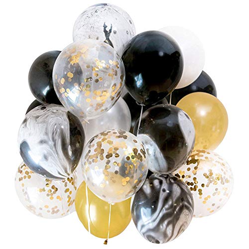 Confetti Balloons 40 Pack, Black Gold Agate 12 Inches Party Balloons with Golden Paper Confetti Dots DIY Set for Party, Wedding, Birthday Decoration