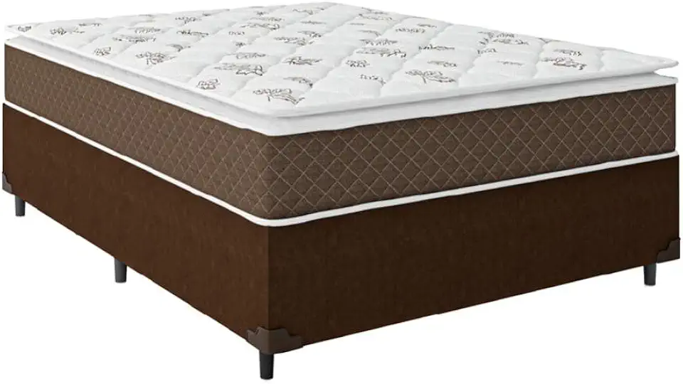 Cama Box Casal Colchão Molas Ensacadas Pillow Top Martino 138x188x63cm Marrom/branco Umaflex - Suporta até 120kg por Pessoa