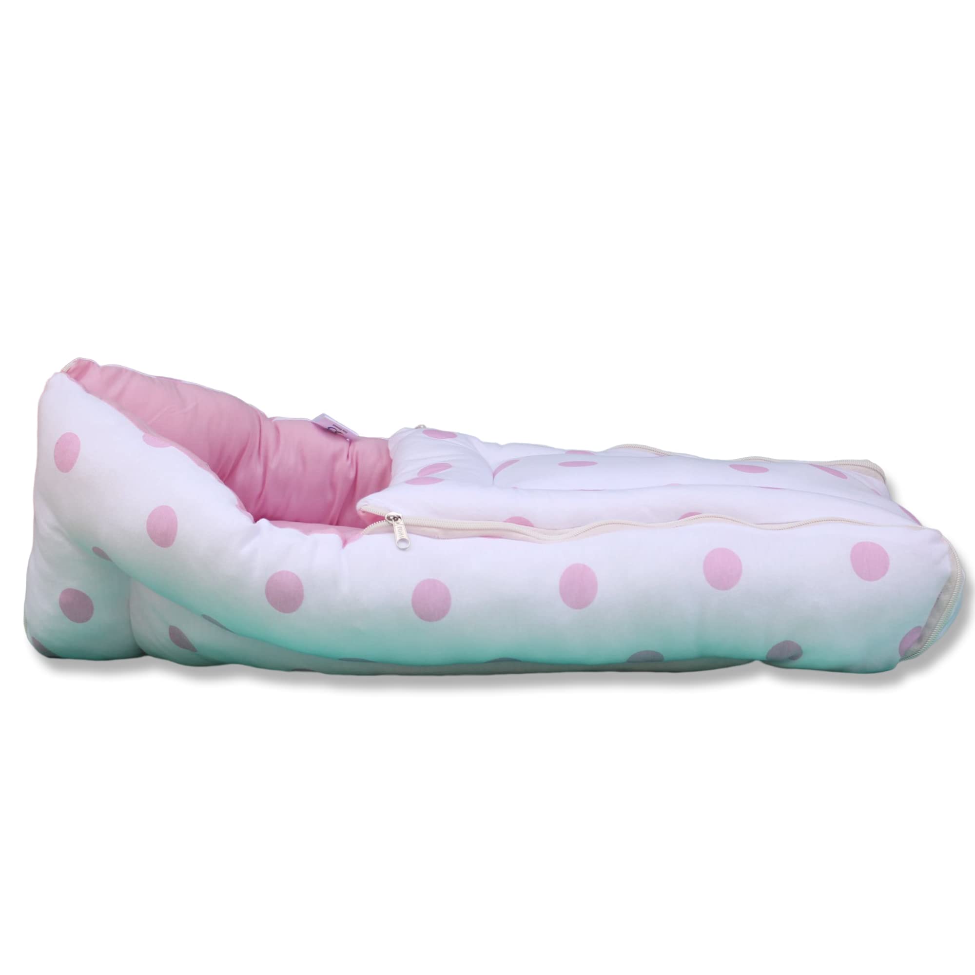 S3 Stay BlessedS3 Stay Blessed Cute Round 2 in 1 Baby's Cotton Bed Cum Carry Bag Printed Baby Sleeping Bag-Baby Bed-Infant Portable Bassinet-Nest for Co-Sleeping Unisex Baby Bedding for New Born 0-12 Months Old ( Pink & White)