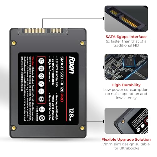 Image of Foxin 128 GB Internal SSD 2.5 Inch SATA III 6Gb /s | Read Up to 550MB /s & Write 500MB /s | 3D NAND Solid State Drive for Laptop, Desktop, PC, NVR, DVR | 5-Year Warranty