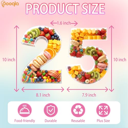 Image of Pooqla 10 inch Acrylic Number 25 Charcuterie Tray for 25th Birthday Decorations