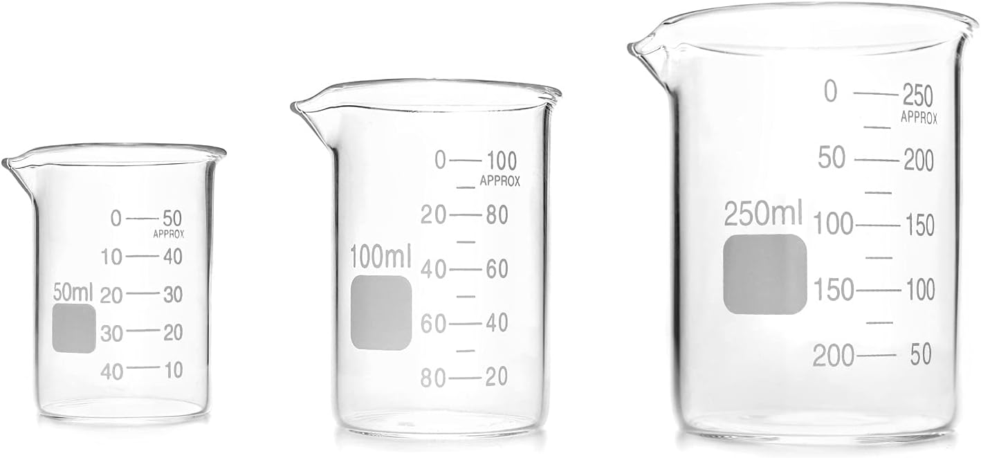 QWORK Graduated Low Form Glass Beaker Set 3 Pcs (50ml 100ml 250ml