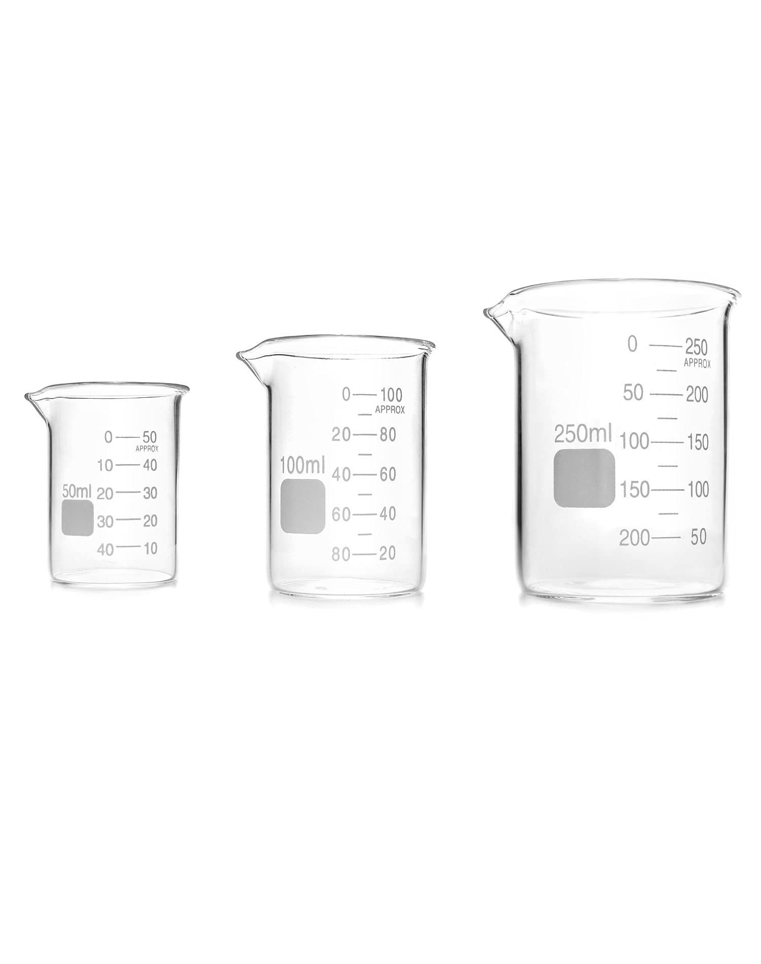 Graduated Low Form Glass Beaker Set 3 Pcs (50ml 100ml 250ml)