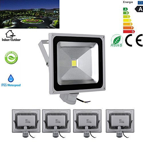 50W LED Motion Sensor Flood Lights, 4000-4500 Lumen, Daylight White, Waterproof Security Lights, PIR Floodlight (5 pcs)