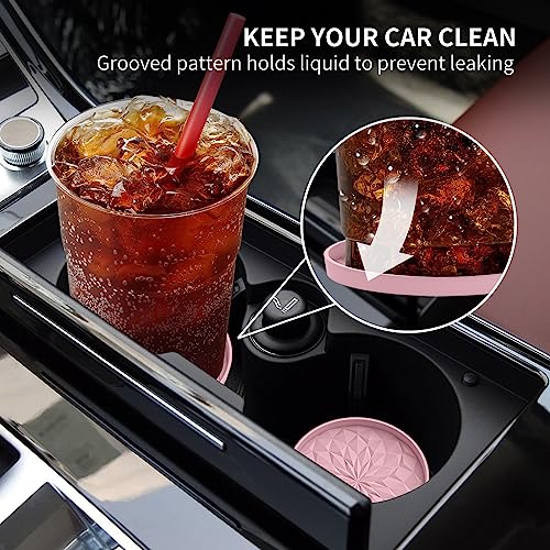 Image of ME.FAN Car Coasters for Cup Holders [4 Pack] - 2.75In Silicone Auto Mug Mats - Universal Non-Slip Recessed Car Interior AccessoriesDusty Rose