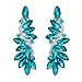 BriLove Wedding Bridal Clip On Earrings for Women Crystal Multi Marquise Filigree Flower Chandelier Dangle Earrings Aquamarine Color Silver-Tone