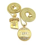 Fashion 21 Gold Tone Jesus Face, Last Supper Micro Pendant Hip Hop 2 Pieces Necklace Set RC738