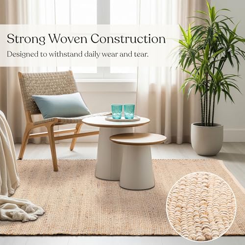 Delara Handwoven Jute and Cotton Area Rug - Natural Rug, Farmhouse Accent Rug for Living Room, Bedroom, or Entryway - Sustainable, Flatweave - (8x10 Ivory) by Delara - Image 6