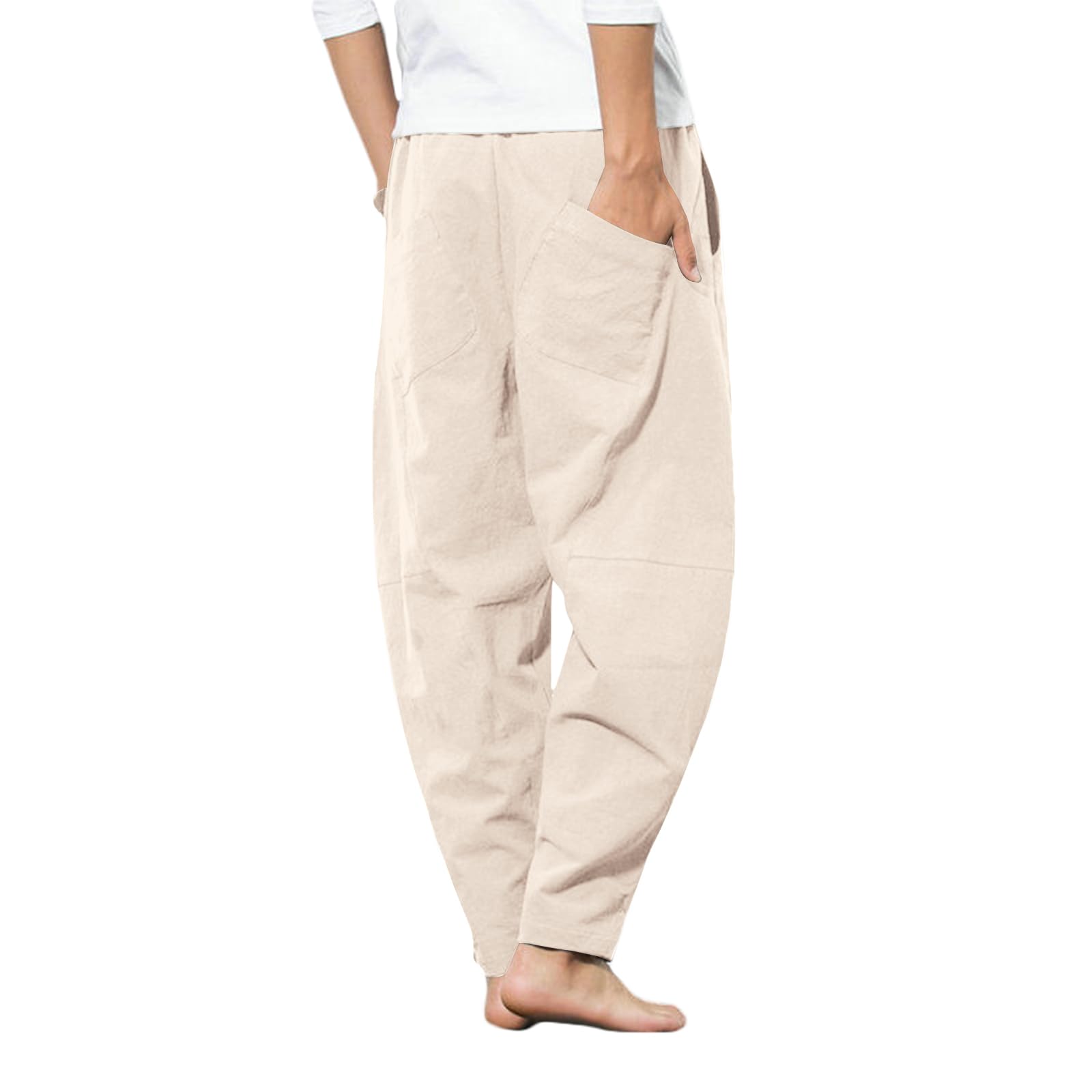 LAOARA Pantaloni di Lino da Uomo Pantaloni Leggeri Estivi Casual Pantaloni Elasticizzati in Vita Pantaloni da Spiaggia Yoga