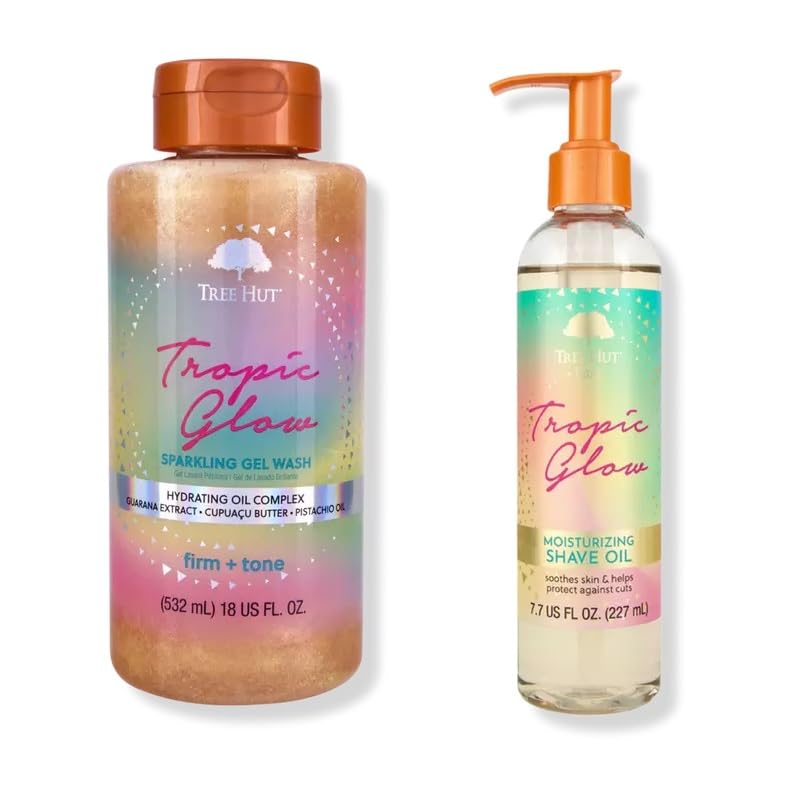 Tree Hut Tropic Glow Gel de baño  10 onzas líquidas y aceite de afeitado hidratante Tree Hut Tropic Glow Bare  4 onzas líquidas