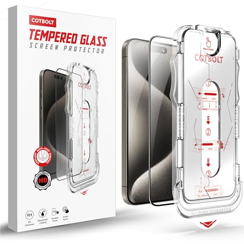 Image of Tempered Glass for iPhone 15 Pro Tempered Glass Screen Protector with (Easy Installation Kit) Anti Scratch, Bubble Free