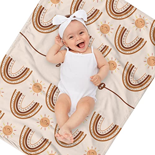 Image of Custom Baby Shower Nursery Blanket, Personalized Blankets with Name, Customized Boho Rainbow Blanket for Kids Girls, Newborn Baby Girls Shower Gifts for Christmas Easter Birthday