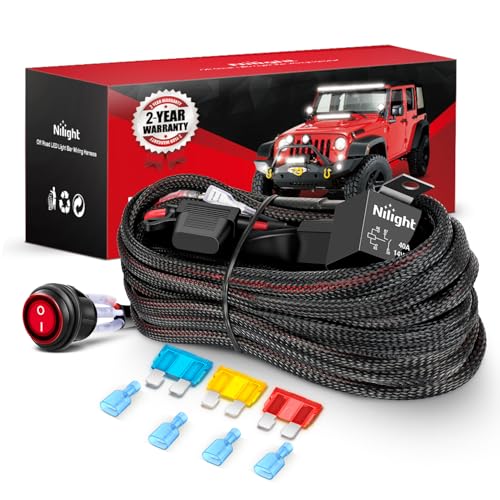 Nilight Wiring Harness Kit Nylon 14 AWG 2 Leads 12 V On Off Switch Power Relay Blade Fuse for LED Light Bar Off Road Lights on Cars Jeep Boat Trucks
