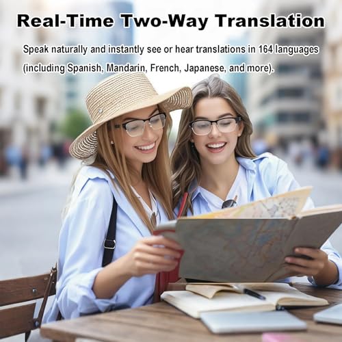 Image of AI Smart Glasses with Real-Time Translation for 164 Languages,Bluetooth 5.4 Translate Glasses for Men Women,Blue Light Blocking,Hand-Free for Travel & Business (AI Translate-Silver)