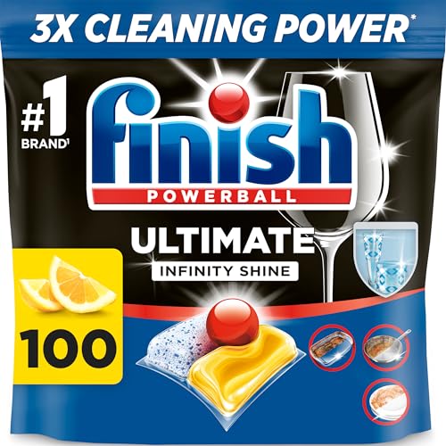Finish Dishwasher Tablet Ultimate Infinity Shine 100 Tabs Lemon Sparkle Clean & Shine Detergent Tabs Tough on Grease Stains Effective for Short Eco Cycle