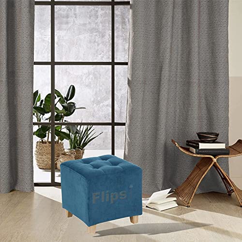 Image of Pouffes Bench Sitting Stool for Living Room Patio Kitchen Bench Puffy Wooden Mudda Ottoman Stools Footstool Pouf.(Blue)