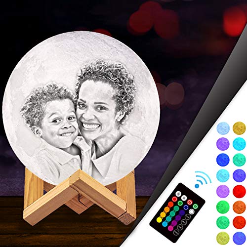 AmlionMoon Lamp Personalized Photo,Custom Moon Light Lamp Customized with Picture Engraved with Stand,16 Colors,Personalized Gifts for Mother's Father's Day
