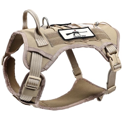 Duuclume Pettorina tattica regolabile per cani, a prova di fuga, con manico, attrezzatura traspirante anti-tiro, per cani di taglia media e grande, per passeggiate e addestramento all'aperto (marrone