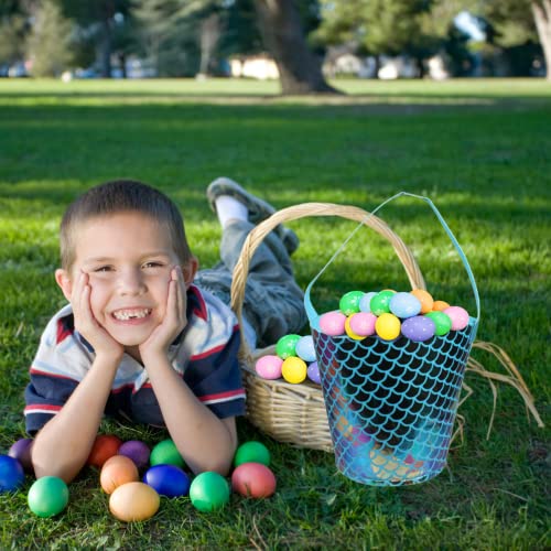 KRE Pink and Blue Mermaid Scale Easter Baskets with Handles 12.125x7.125 Inches Bags for Kid Canvas Easter Eggs Hunt Bag Easter Basket Tote Bag Gift Storage Easter Hunting Pack of 4 with Bonus Onvasy4
