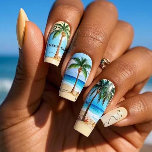 24pcs Cofo On Neals Coconuts Tree French FakenailsAN̋U̒ܐlHܒ܂̏̐ڒ
