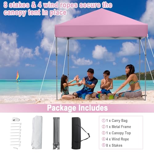 Image of Tangkula 6.6x6.6 Ft Pop Up Canopy, 1 Person Instant Setup Canopy Tent with Center Lock, UPF 50+ Sun Protection, 8 Stakes, 4 Ropes, Portable Outdoor Canopy with Carrying Bag