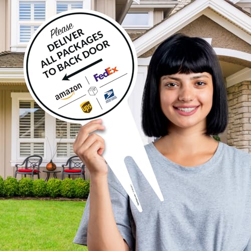 Image of Package Delivery Sign, Delivery Instructions Deliver All Package to Back Door Left Arrow Sign, 9x17 Inches Round Shape, Aluminum Composite Made in USA by Sigo Signs