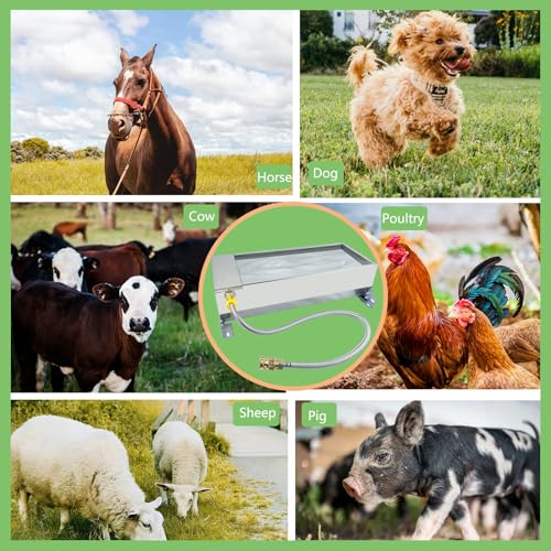 Automatic Livestock Water Trough Large Capacity Self Filling Dog Waterer Tank Stainless Steel Animal Drinking Water Bowl Dispenser with Float Valve Kit for Dog Horse Goat Pets Pig Cow - Thumbnail 7