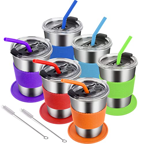Wownnic Kids Cups With Lid And Straw- 6 Packs 12Oz Stainless Steel Cups For Kids– Leakproof Closed Buckles Kids Tumblers– Comfortable And Safe Sippy Cups- Spill Proof Toddler Cups #TOP27