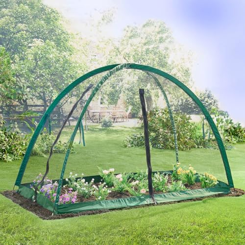 Coopers of Stortford - Garden Crop Cage with 30gsm PE Mesh and Fibreglass Poles - Reusable Pest Protection Netting with Zip Access - 1.8 x 0.9 x 1.2m