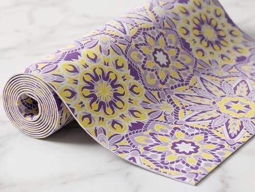 Image of Dribble EVA Shelf Liner Mat 45x500cm Roll, Non Slip Drawer & Cabinet Liner for Kitchen, Waterproof Oilproof Washable Fridge Mat, Anti Skid Cupboard Wardrobe Multipurpose Mat (Purple /Yellow)