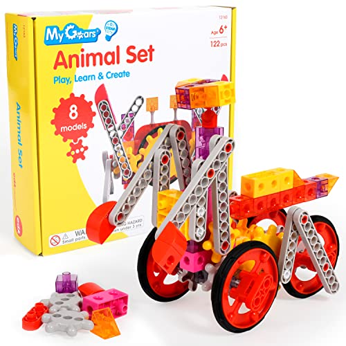 edxeducation Zahnrad Tier-Set - 122 Teile - 8+ Aktivitäten - Zahnrad Spielzeug für Kinder - Bauen Sie rotierende, bewegliche Modelle - Bauspielzeug für Kinder von 4-8 Jahren