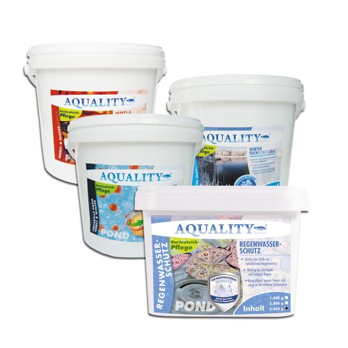 Aquality Garden Pond Autumn & Winter Complete Value Set in UK - 1. Autumn & Winter Protection - 2. Pond protection salt - 3. AQUABALLS - FREE: 4. Rain water protection.