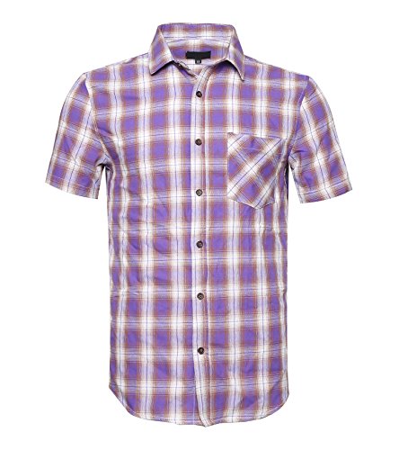 NUTEXROL Camisas de Hombre Camisa a Cuadros Camisas de Vestir, Casual, de Manga Corta, Violeta y Blanco, XL