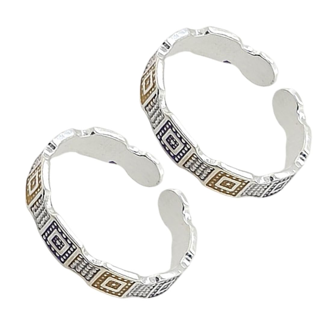 sahiba gems 925 Sterling Silver Cut Work Leg Fingers Toe Rings/Chandi Bichiya ~ Pack in 2 Pieces-picture-33