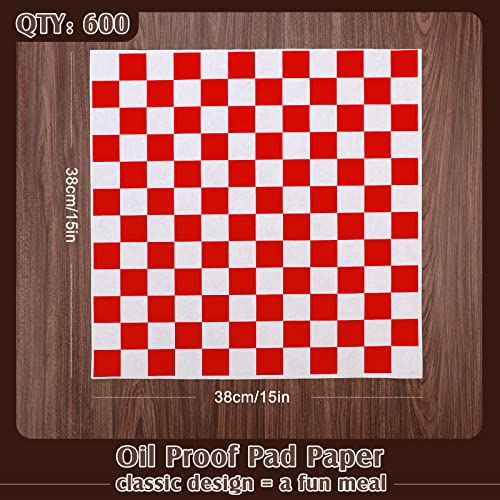 Honeydak 600 Pcs Sandwich Wrapping Paper Sheet 15x15 Checkered Food Wax Sheets Parchment Burgers Paper Basket Liner Grease Restaurant Wedding Party Supplies for Wrapping Bread BBQ - Image 4