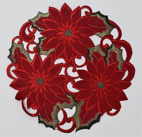 Sinobrite H9251-008 8 in. All Red Poinsettia with Green Leaves & Gold Trim Doily