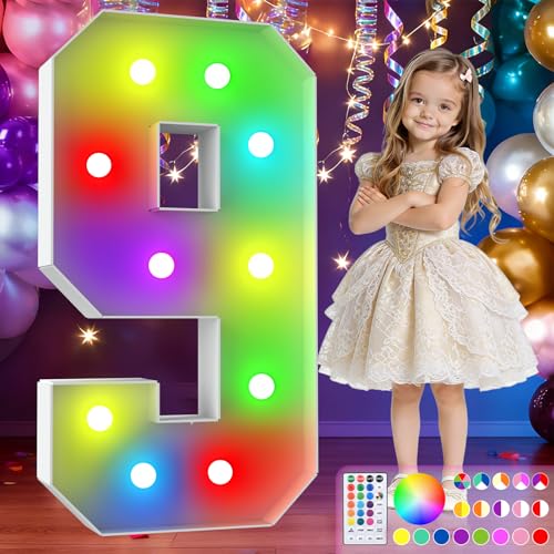 Image of 3FT Colorful Marquee Numbers,18-Color Number 9 with Remote Control Large Light Up Numbers Sign,Pre-Cut Foam Board Set for Party Decoration, Birthdays, Weddings, Graduations, Baby Anniversaries