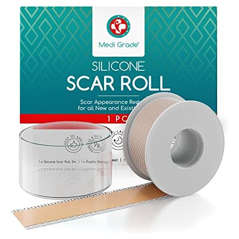 Silikon Narbenpflaster Rolle [2 m], Medi Grade Silikonpflaster für Narben Wiederverwendbar mit Aufbewahrungsfolie, Schnell & Effektiv Narben Entfernen - Perforiert für Kaiserschnitt und Keloidnarben Cover