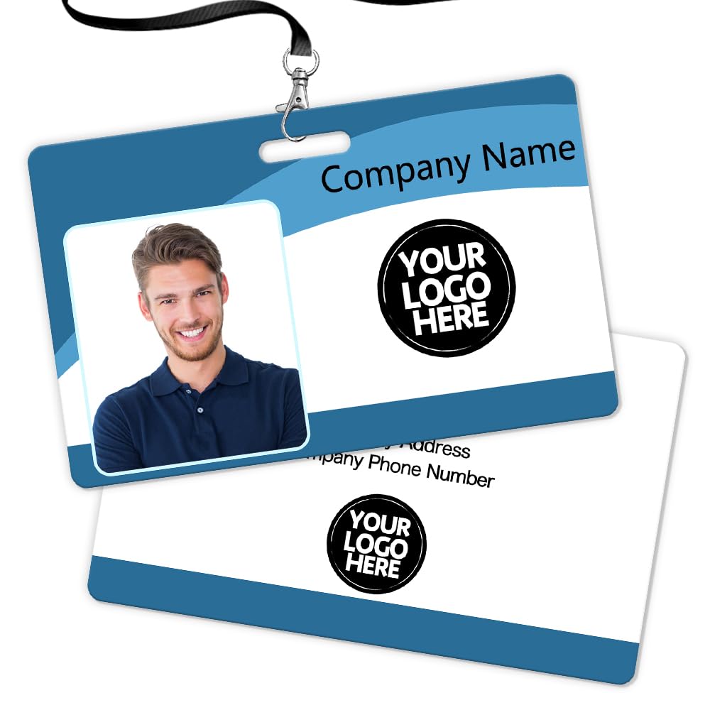 Custom ID Badge with Photo Logo Barcode Personalised Name Identification Badges Double Sided Print Employee ID Badge for Office Worker Doctor Nurse Student(Horizontal-Style 1)