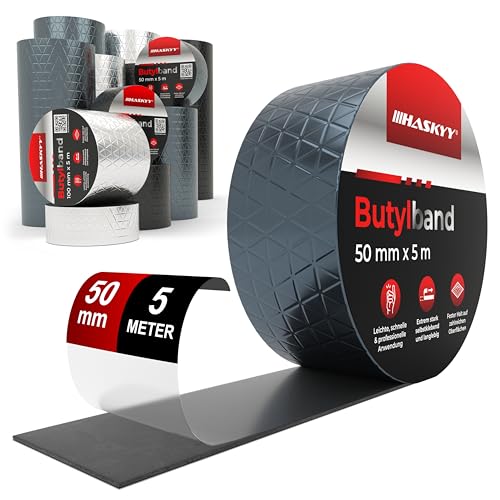 Cinta adhesiva impermeable de butilo I 50 mm*5 m Antracita de alta calidad autoadhesiva con lámina de aluminio I Cinta de butilo resistente al envejecimiento, a la corrosión y a los rayos UV