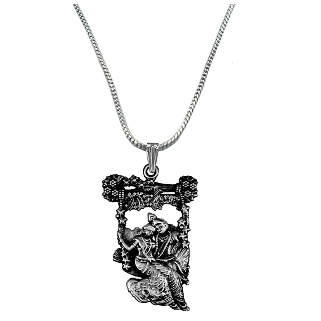 abhiora fashion Radha Krishna on Jhula Snake Chain Metal Grey Pendant for Men and Women | Religious Unisex Pendent-picture-51