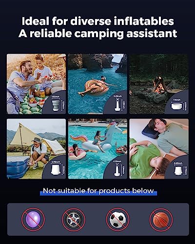 FLEXTAILGEAR TINY PUMP 2/2X, Pompa Elettrica Portatile da Campeggio, Pompa Sottovuoto, 4 kPa(180 L/min) Pressione e Portata Elevate, 5 Ugelli Multifunzione per Letto ad Aria, Sacchetto Sottovuoto