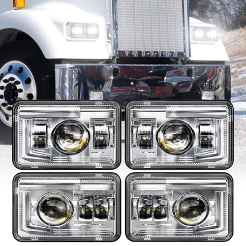 Image of BICYACO 4 PCS DOT 4x6 Inch LED Headlights Rectangular Replacement H4651 H4652 H4656 H4666 H6545 Compatible with Peterbilt Kenworth Freightinger Ford Probe Oldsmobile Cutlass
