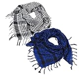 Klassisches Shemag Halstuch Palästinenser Tuch 2 Stück Palituch Palästinenser Arafat Tuch Klassisches Halstuch mit Fransen Shemagh Mode-Accessoire für Junge Männer und Frauen jeden Alters (Schwarz+Blau)