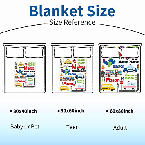 Image of Personalized Blanket with Name for Boys Custom Name Blanket Car Transport