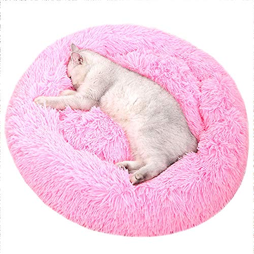 HJHY@ Plush Donut Pet Bed,Round Nest Warm Soft,Comfy Calming Pet Bed,Soft Calming Bed,Non-Slip Bottom Pad,for Cats and Small Medium Dogs Cuddler Round Cushion Nest Bed Pink-100cm