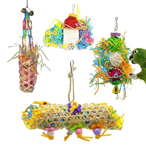 Renchey Juguetes de Forrajeo para Aves,4 Piezas Juguetes para Masticar de Loros - Juego de para Masticar Colorido para Colgadores, Perchas, Jaula, para Agapornis y Conuros en el Hogar