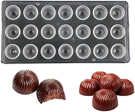 FineDecor Swirl Round Shaped Polycarbonate Chocolate Mold (21 Cavities), Transparent, FD 3421