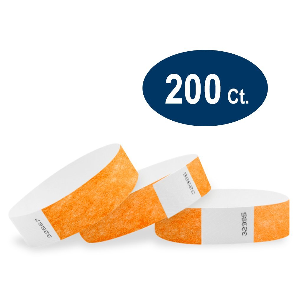 200 WristCo Neon Orange Tyvek Wristbands for Events Tamper-Proof Design & Fluorescent Color Prevent Reuse Premium-Grade Bracelets for Hospital & Medical ID, Party & VIP Identification